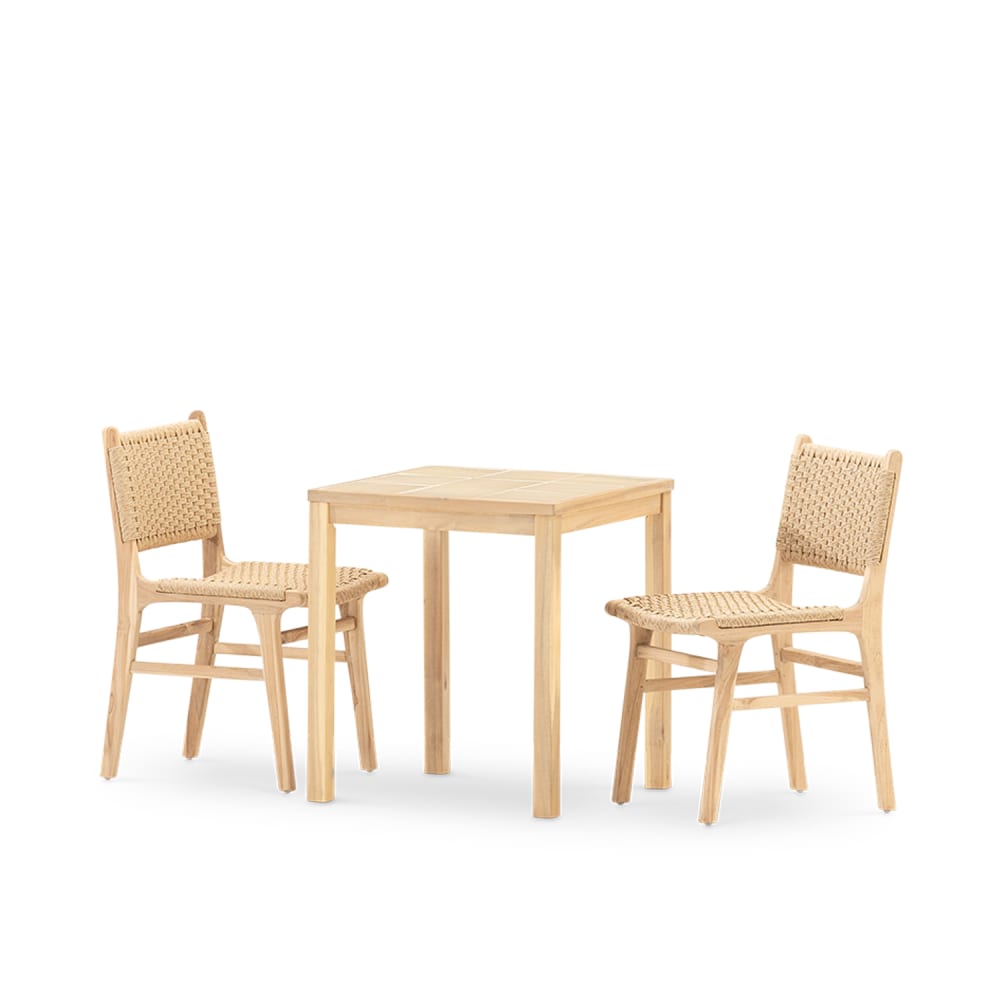 Set de repas 2 places table céramique beige 65x65