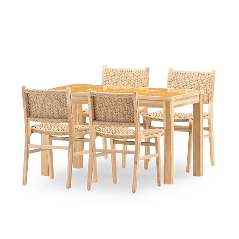Set repas 4 places table céramique moutarde 125x65