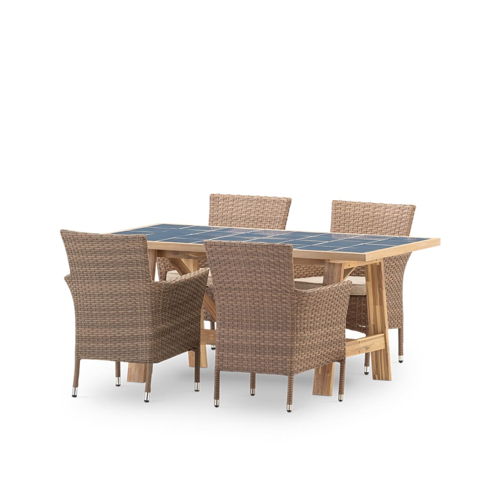 Set de repas 4pl table céramique bleu 168x87