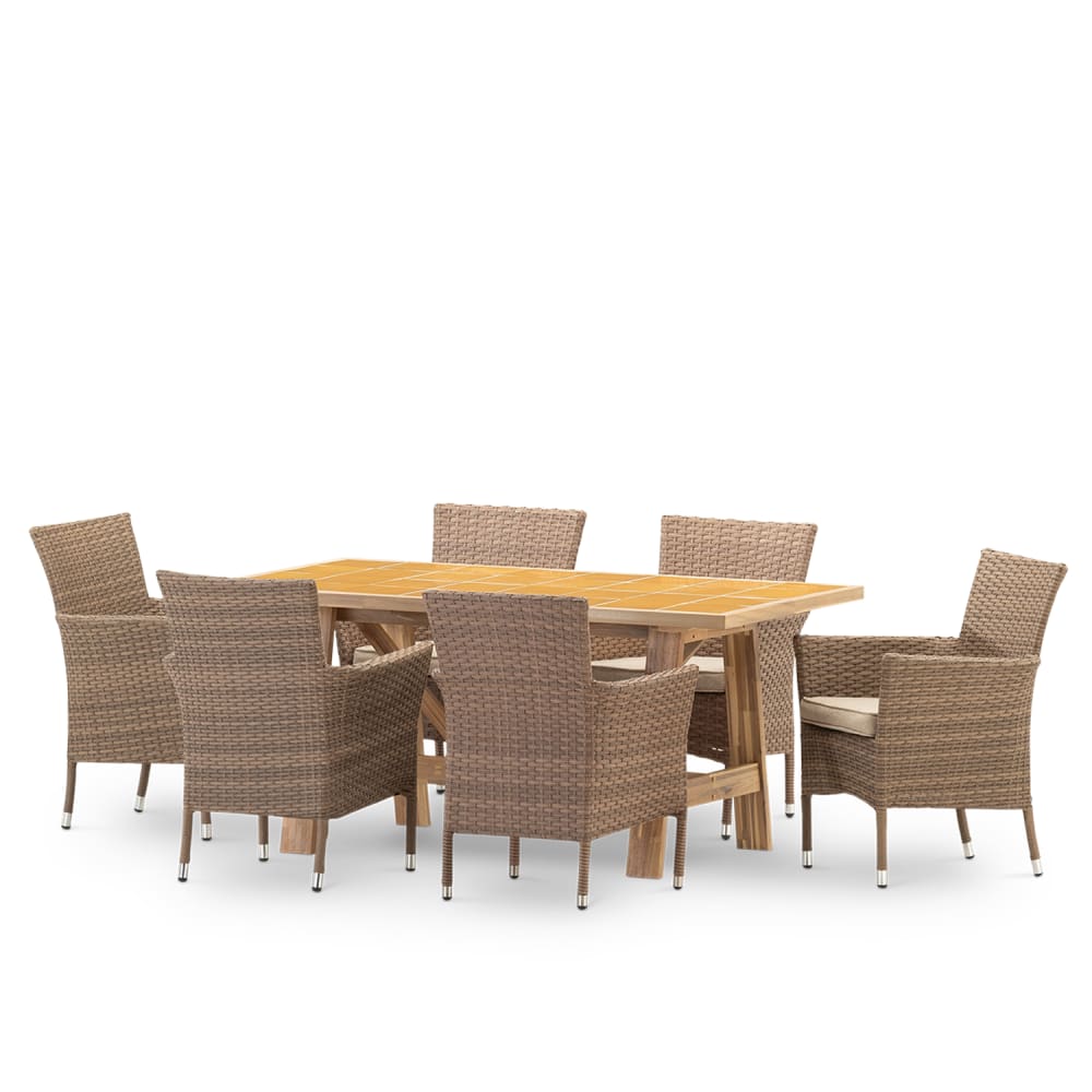 Defora Home Garten Esstischset 6 pl Senf Keramik Tisch Senf 168x87 Gelb Holz