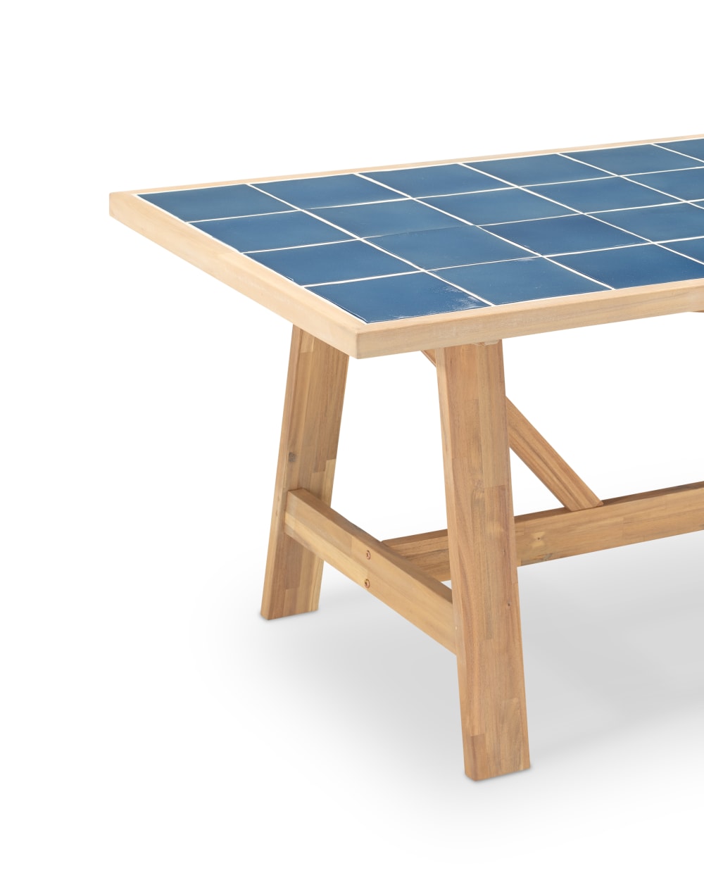 Table repas de jardin en bois et céramique bleue 168x87 - Maisons du Monde