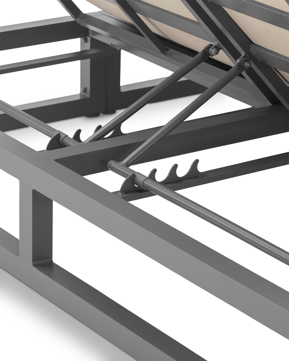 Lit balinais double anthracite avec coussins beiges