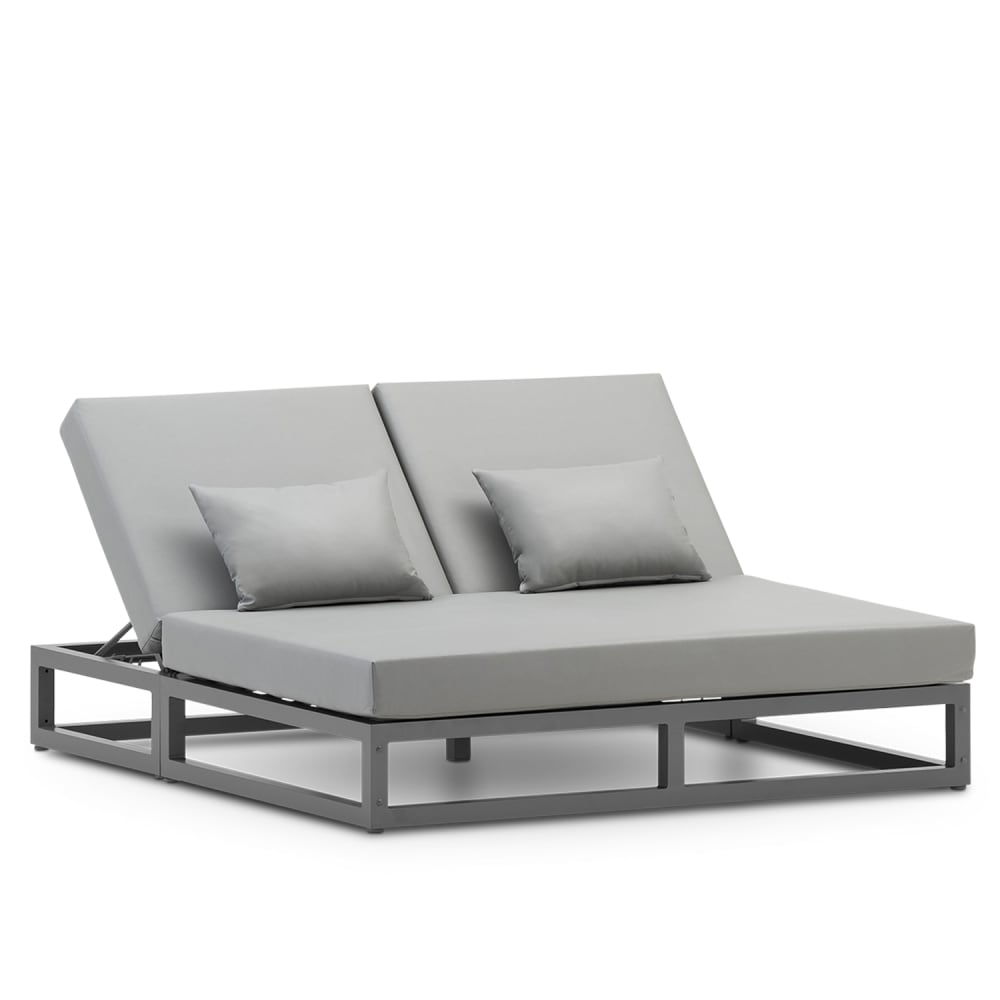 Lit balinais double anthracite avec coussins gris 180x190x44cm