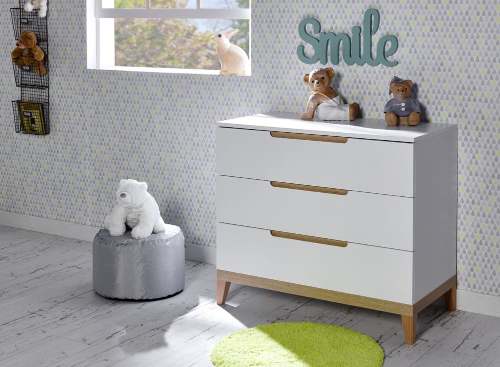 Commode 3 tiroirs Blanc et Hêtre - Maisons du Monde