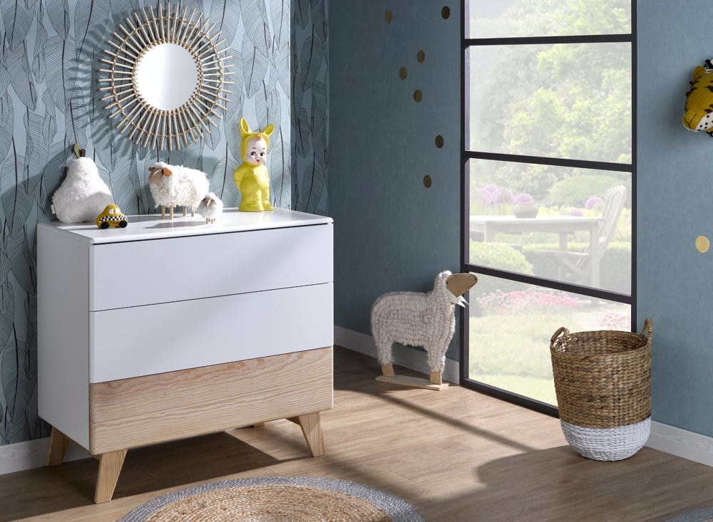 Commode 3 tiroirs Blanc et Pin - Maisons du Monde