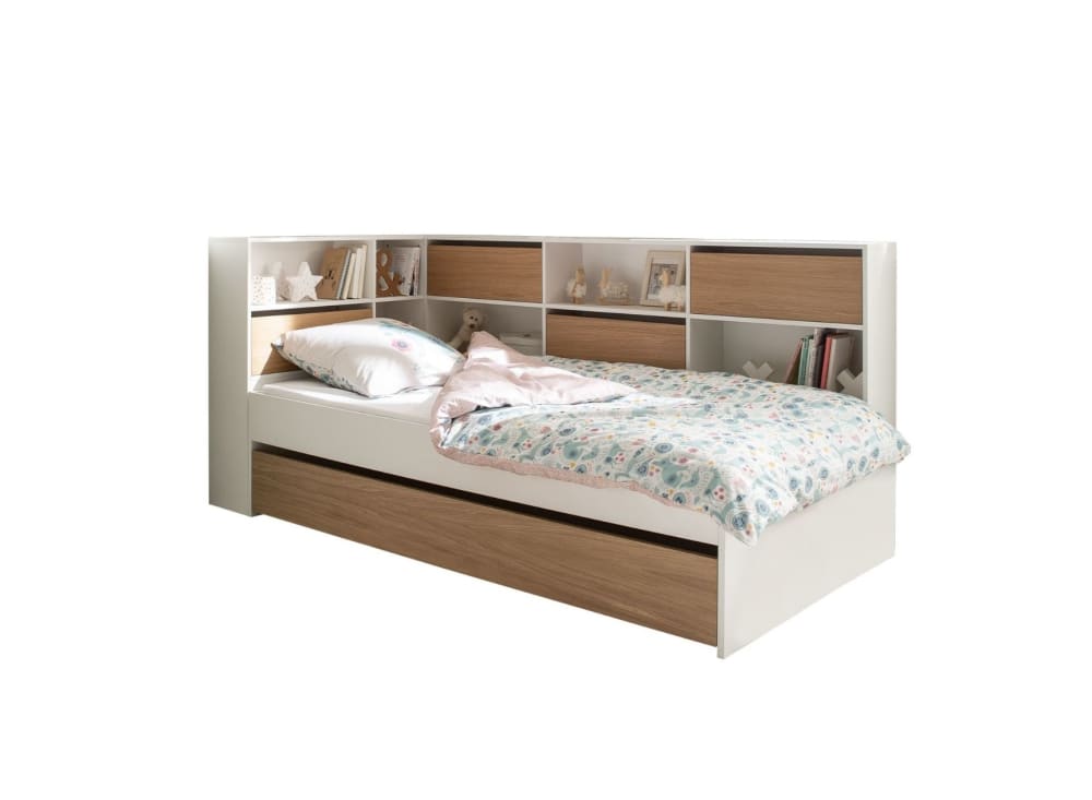 Lit enfant avec rangement 90x190 Blanc et Chêne