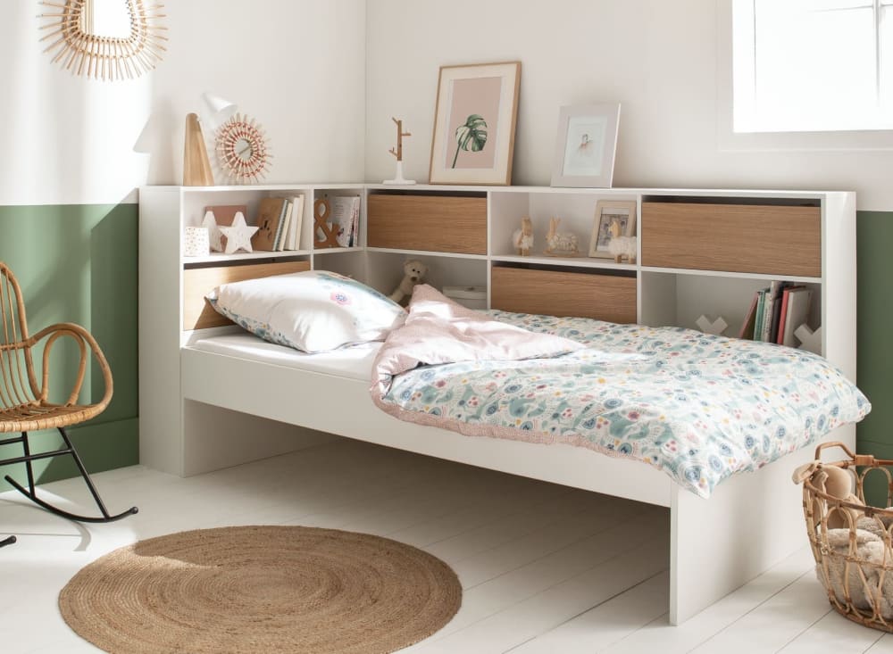 Lit enfant avec rangement 90x190 Blanc et Chêne - Maisons du Monde