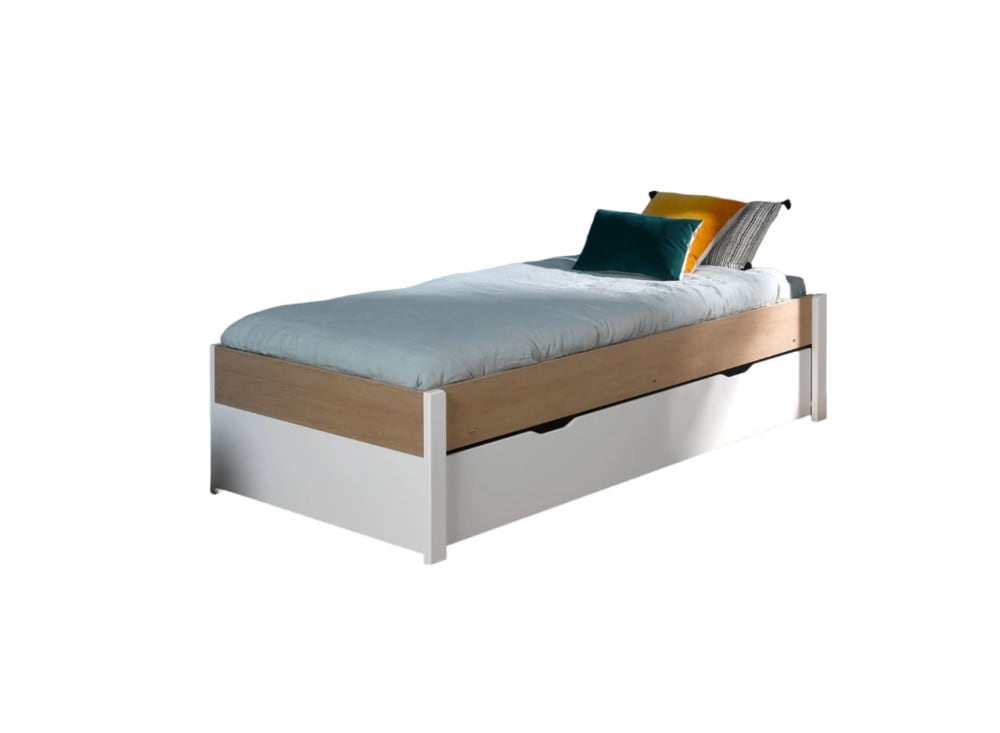 Lit gigogne 90x200 Blanc et Chêne