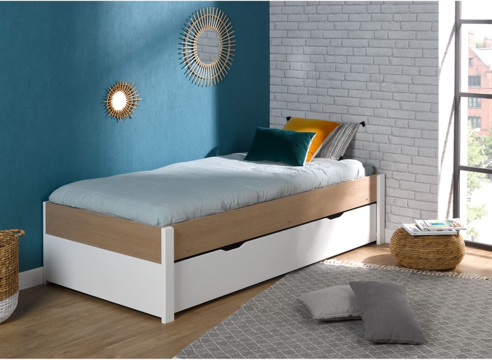 Lit gigogne 90x200 Blanc et Chêne - Maisons du Monde