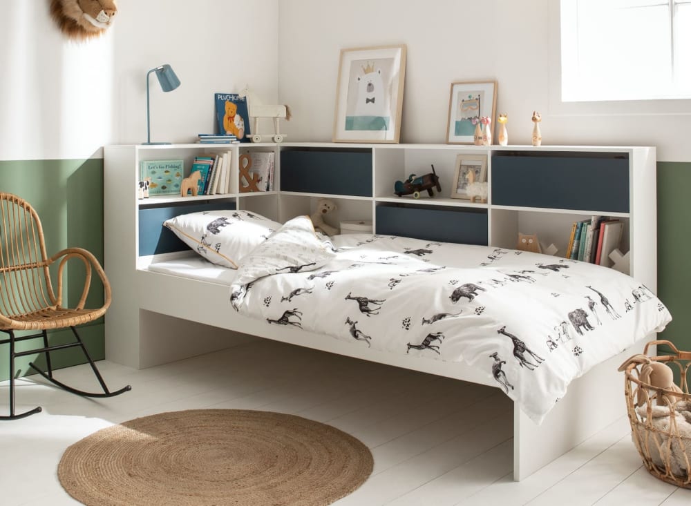 Lit enfant avec rangement 90x190 Blanc et Bleu - Maisons du Monde