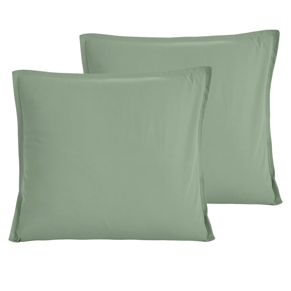 Lot de 2 taies d'oreiller en coton lavé bio Sauge 65x65 cm