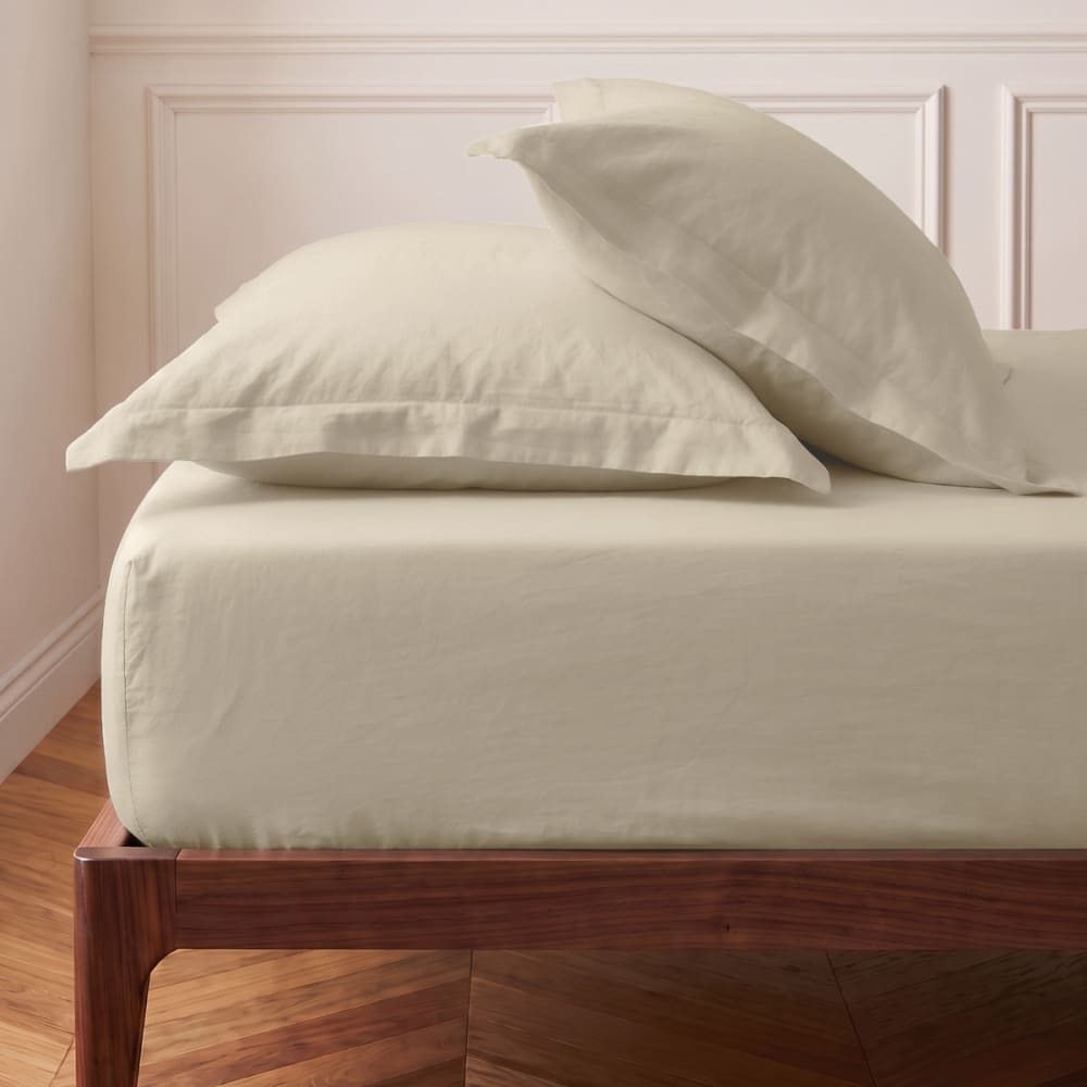 Sensei Maison Drap housse en coton bio lavé ficelle 160x200 cm Beige Certifié Oeko-Tex