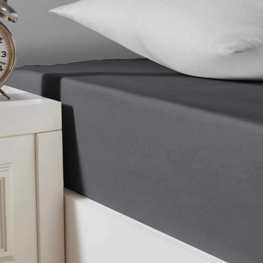 Drap housse en coton bio lavé ardoise 160x200 cm