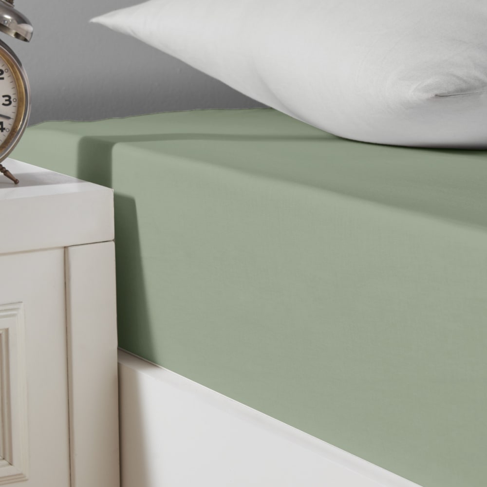 Sensei Maison Drap housse en coton bio lavé sauge 180x200 cm Vert Certifié Oeko-Tex