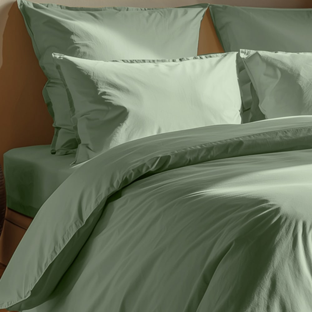 Drap housse en coton bio lavé sauge 180x200 cm - Maisons du Monde