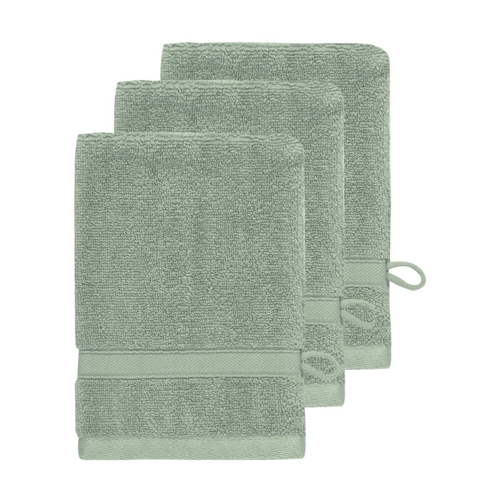 Llot de 3 gants de toilette 600 g/m² sauge 16x22 cm