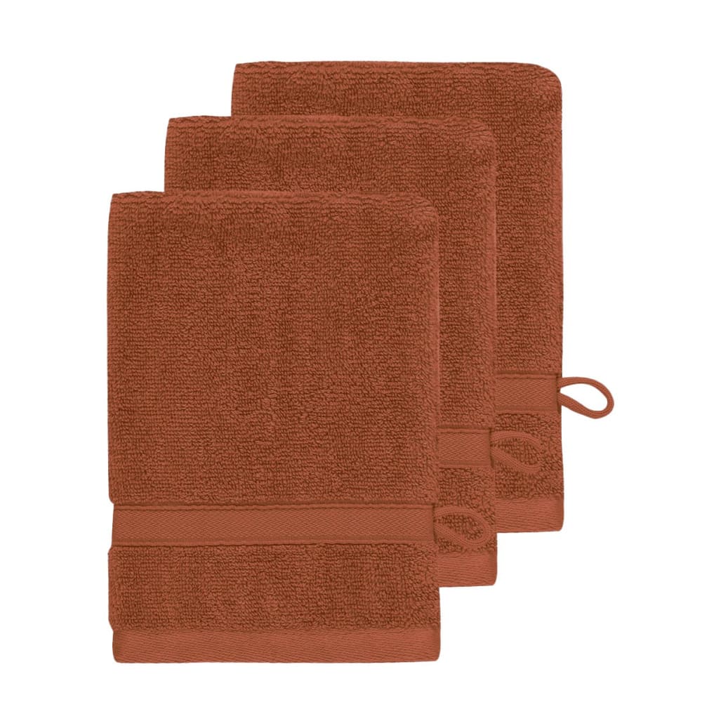 Llot de 3 gants de toilette 600 g/m² auburn 16x22 cm