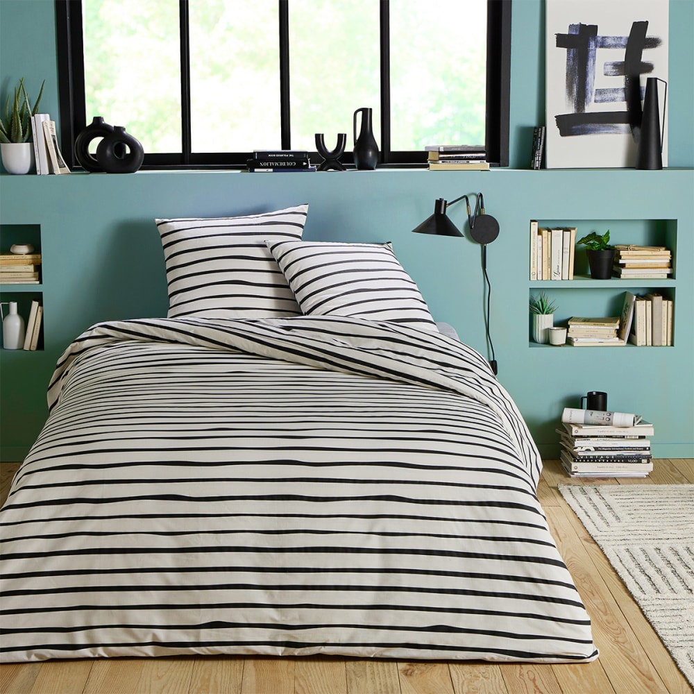 Parure de lit 2 personnes à rayures en polycoton 260x240cm