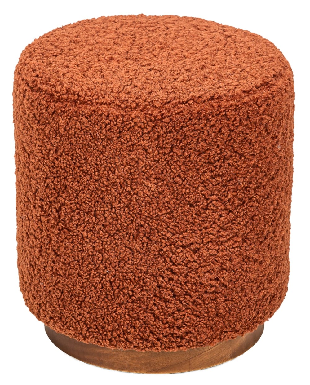Pouf en bouclettes terracotta et base en bois - Maisons du Monde
