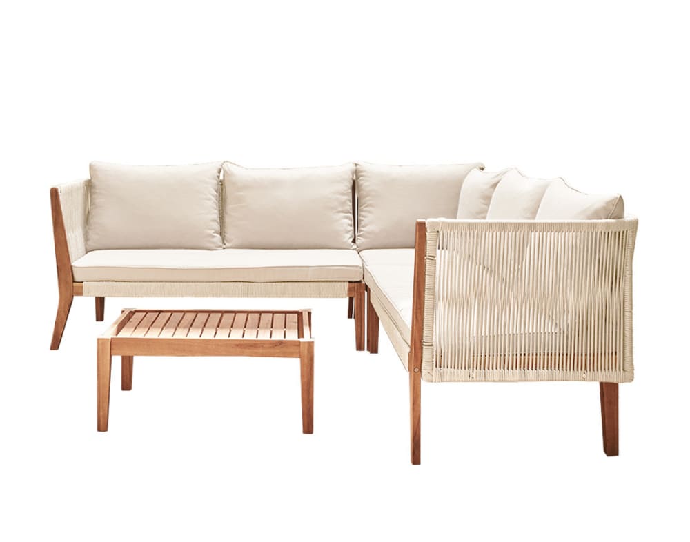 Salon de jardin 5 places en bois d'acacia et corde bois / beige