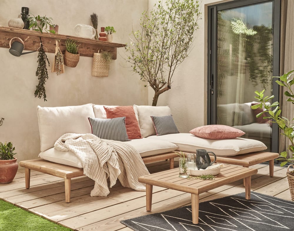 Salon de jardin 4 places en bois massif d'acacia bois / beige