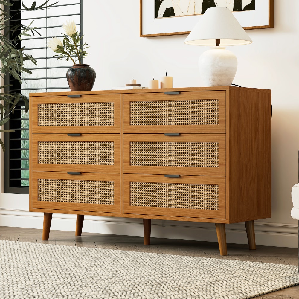 Kommode mit 6 Schubladen, aus Holz, 120 x 76,5 x 40 cm, braun -