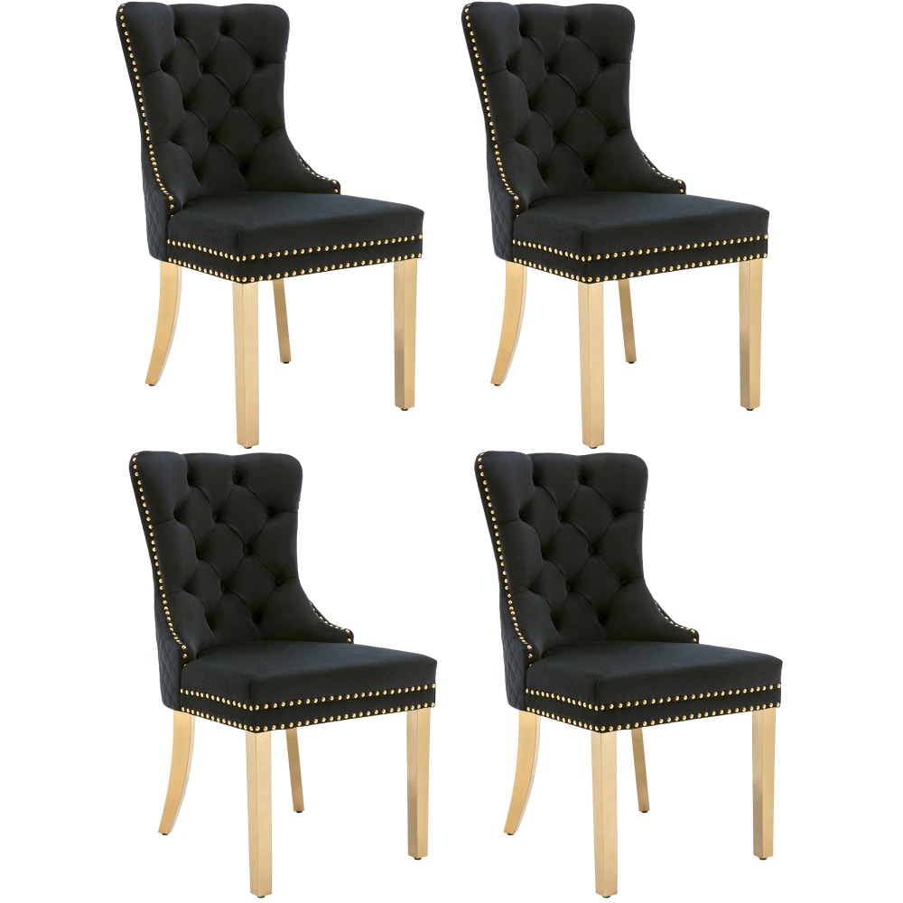 Flieks 4er-Set Esszimmerstühle aus Samt, schwarz style modern - Samt