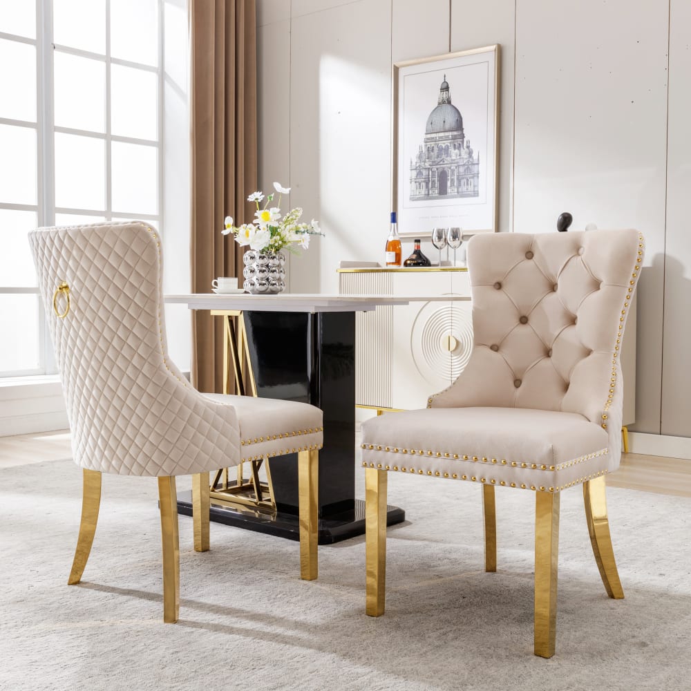 2er-Set Esszimmerstühle aus Samt, beige - Maisons Du Monde