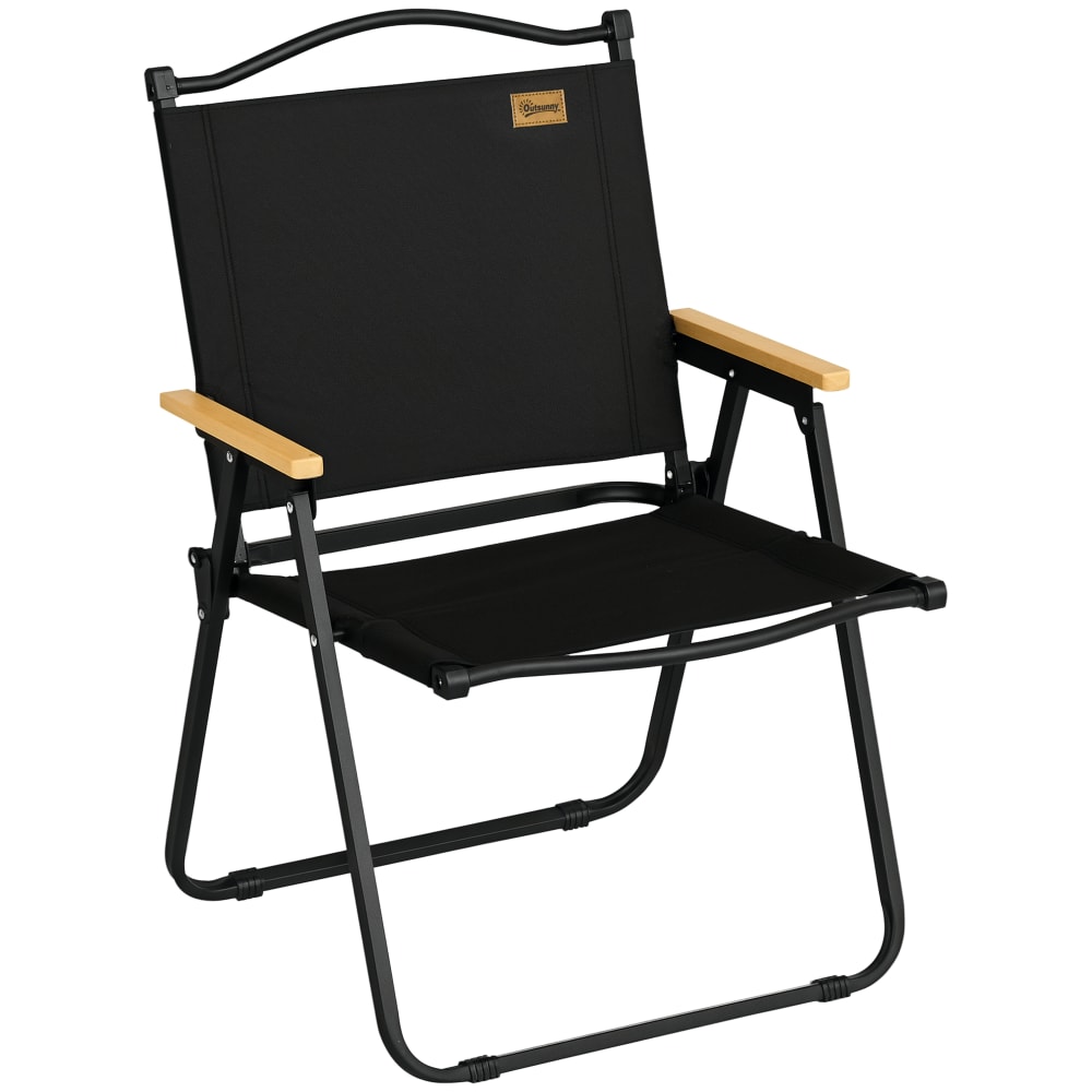 Chaise de plage camping pliante acier bois oxford noir