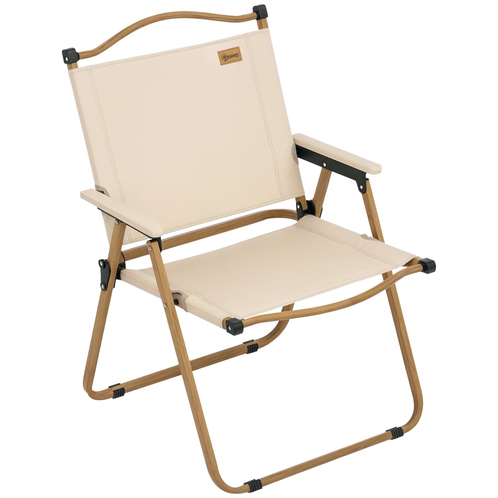 Chaise de plage camping pliante acier bois oxford beige