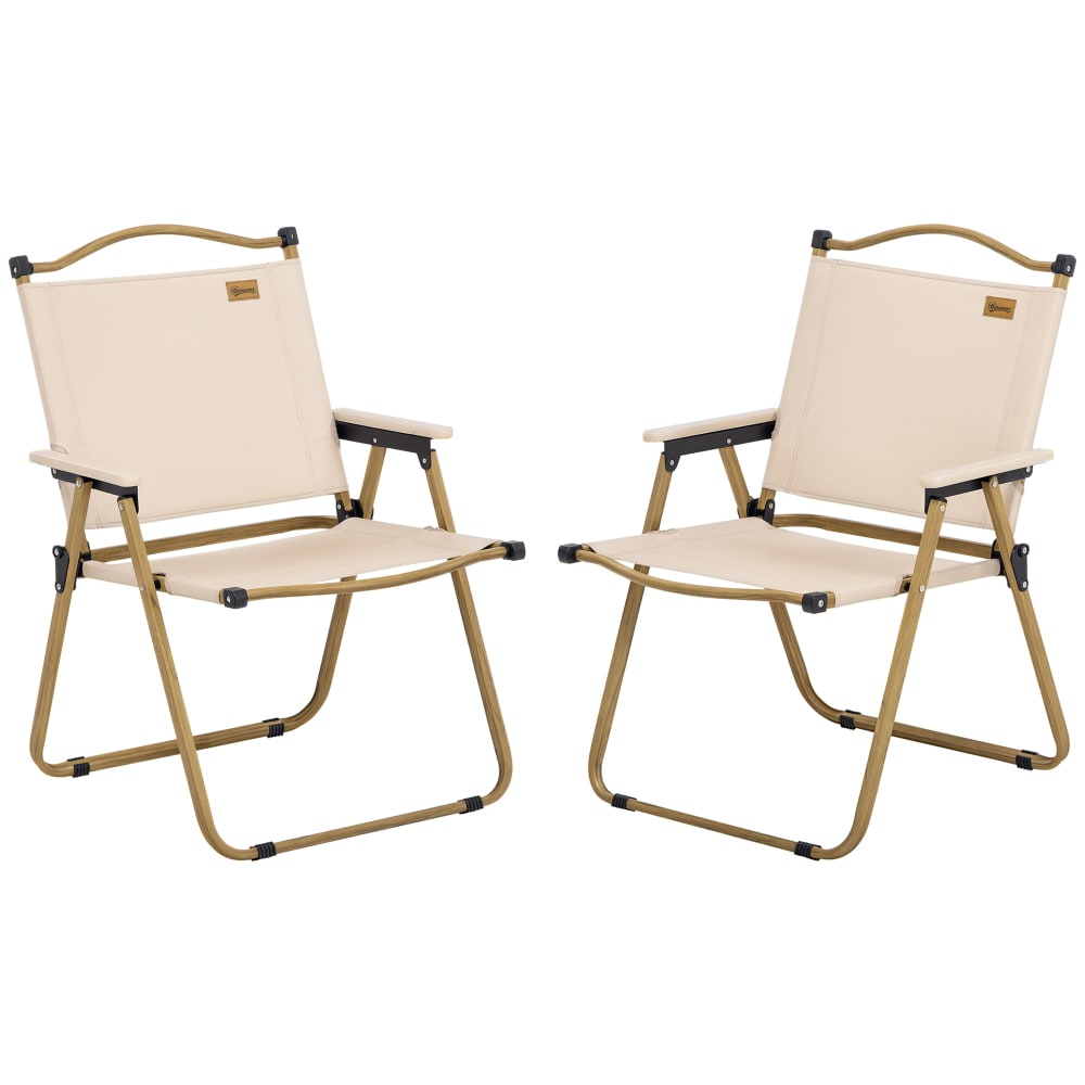 Lot de 2 chaises de plage camping pliantes acier bois oxford beige