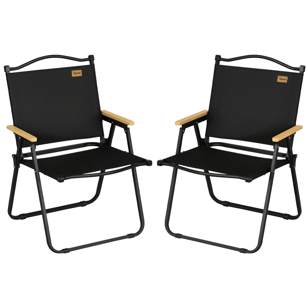 Lot de 2 chaises de plage camping pliantes acier bois oxford noir