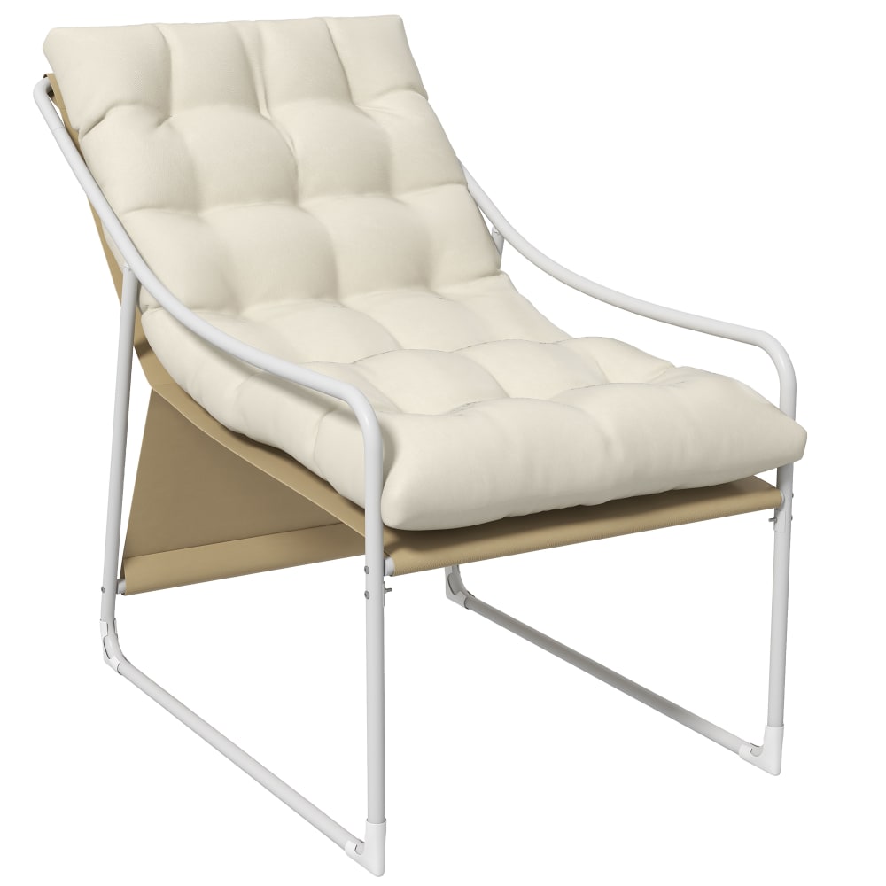 Fauteuil lounge de jardin coussin acier polyester blanc beige crème