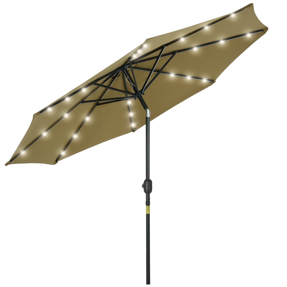 Parasol octogonal inclinable LED Ø 2,7 x 2,4 m kaki
