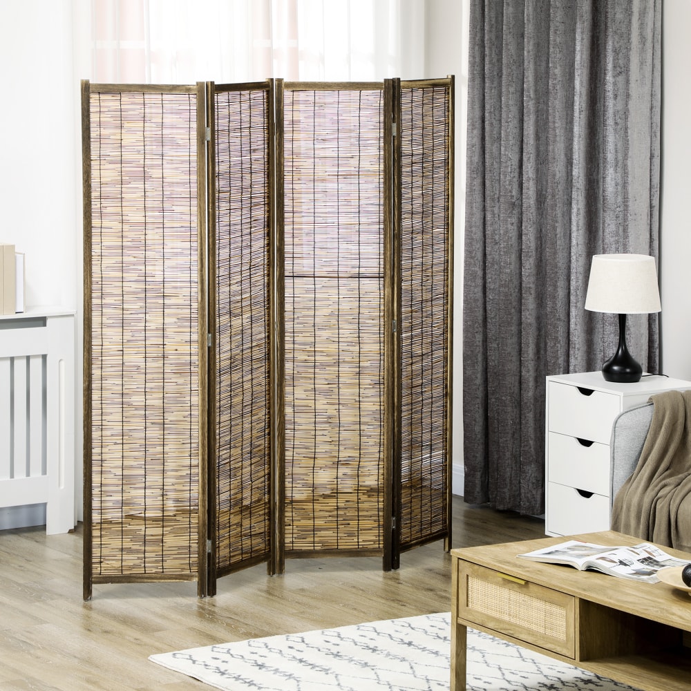 Paravent intérieur 4 panneaux pliables séparateur de pièce bois roseau - Maisons du Monde