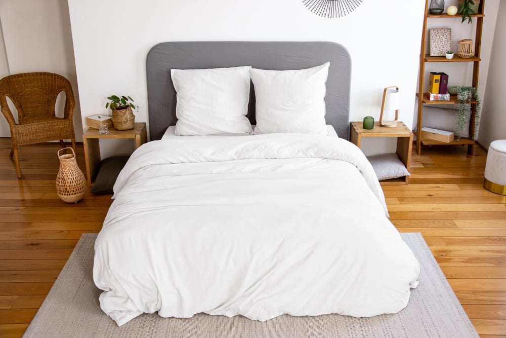Parure de lit 100% microfibre lavée blanc 240 x 260 cm