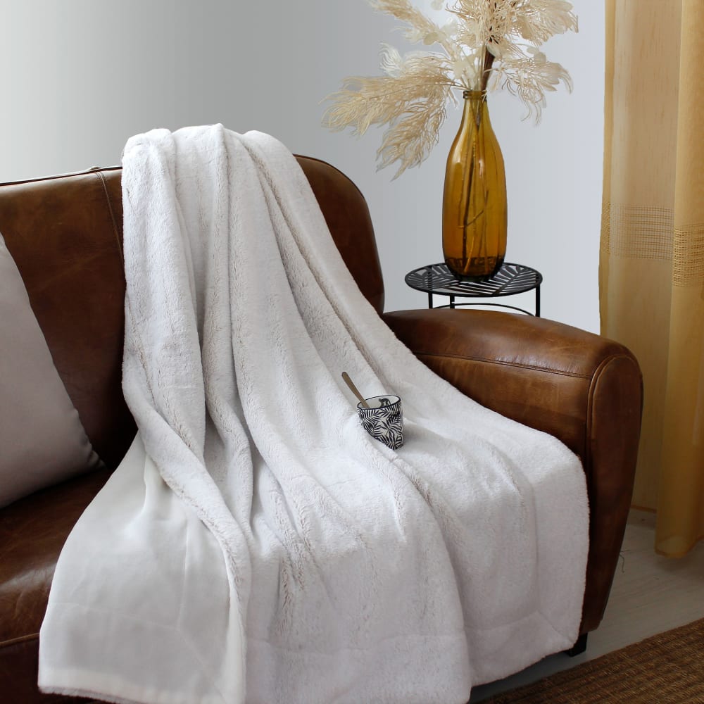 Enjoy Home Plaid effet fourrure 2 tons et flanelle blanc 150 x 125 cm style contemporain Certifié Oeko-Tex - Pes - Polyester