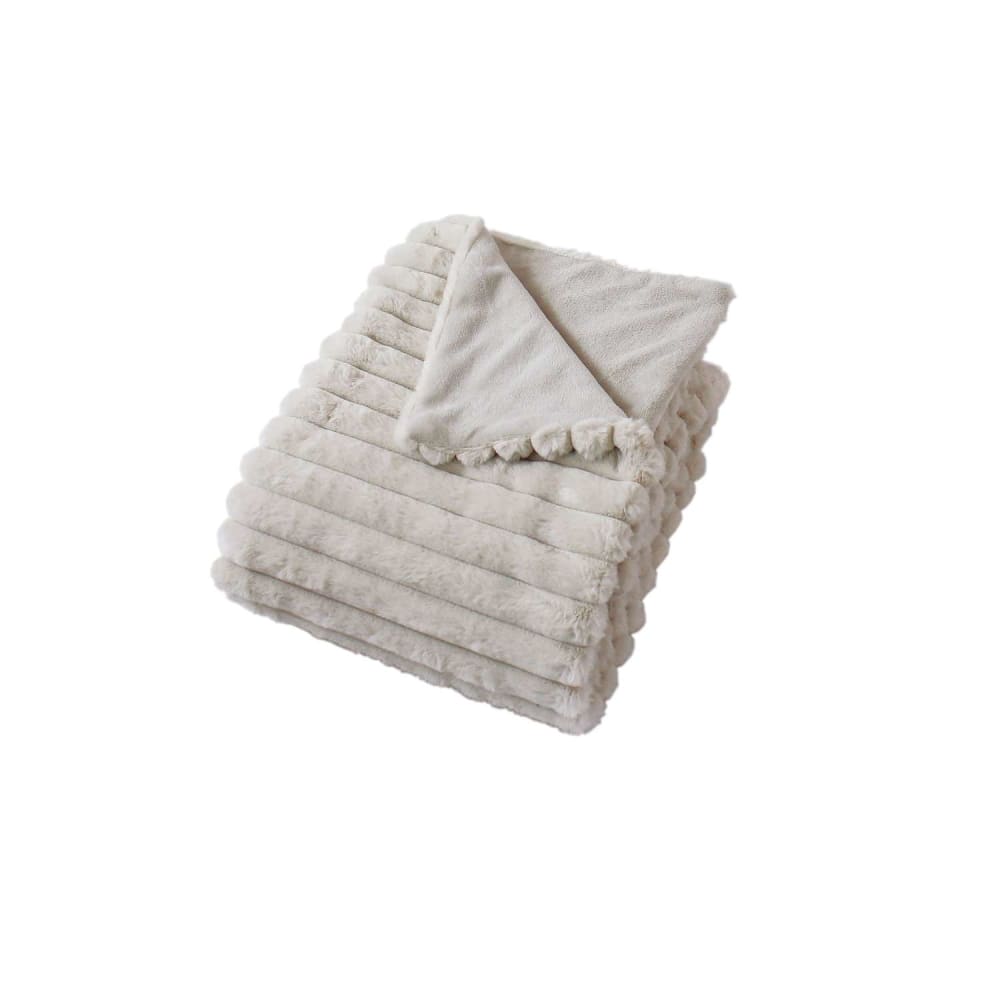 Plaid effet fourrure côtelée et flanelle beige 150 x 125 cm - Maisons du Monde
