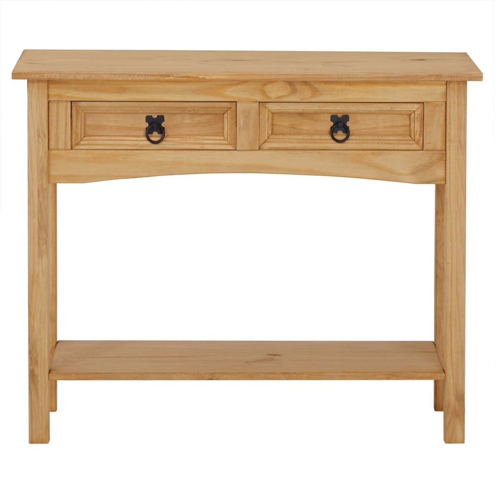 Table console 2 tiroirs en bois massif, coloris naturel