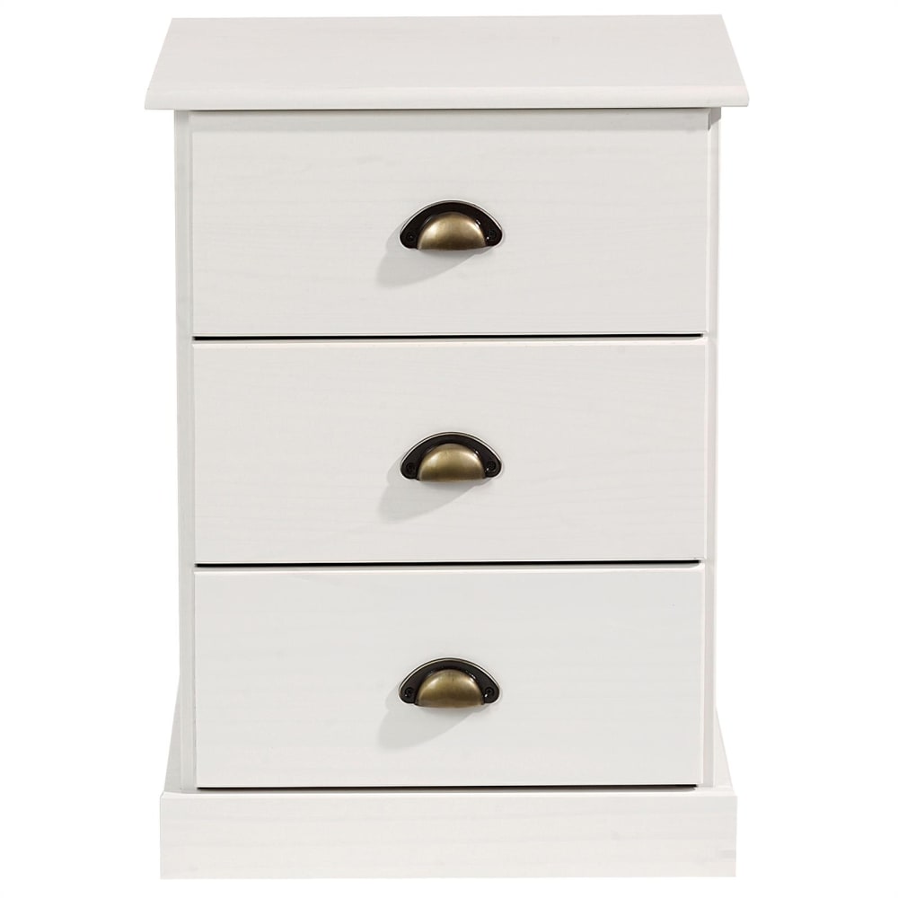 Table de chevet 3 tiroirs en bois massif, blanc