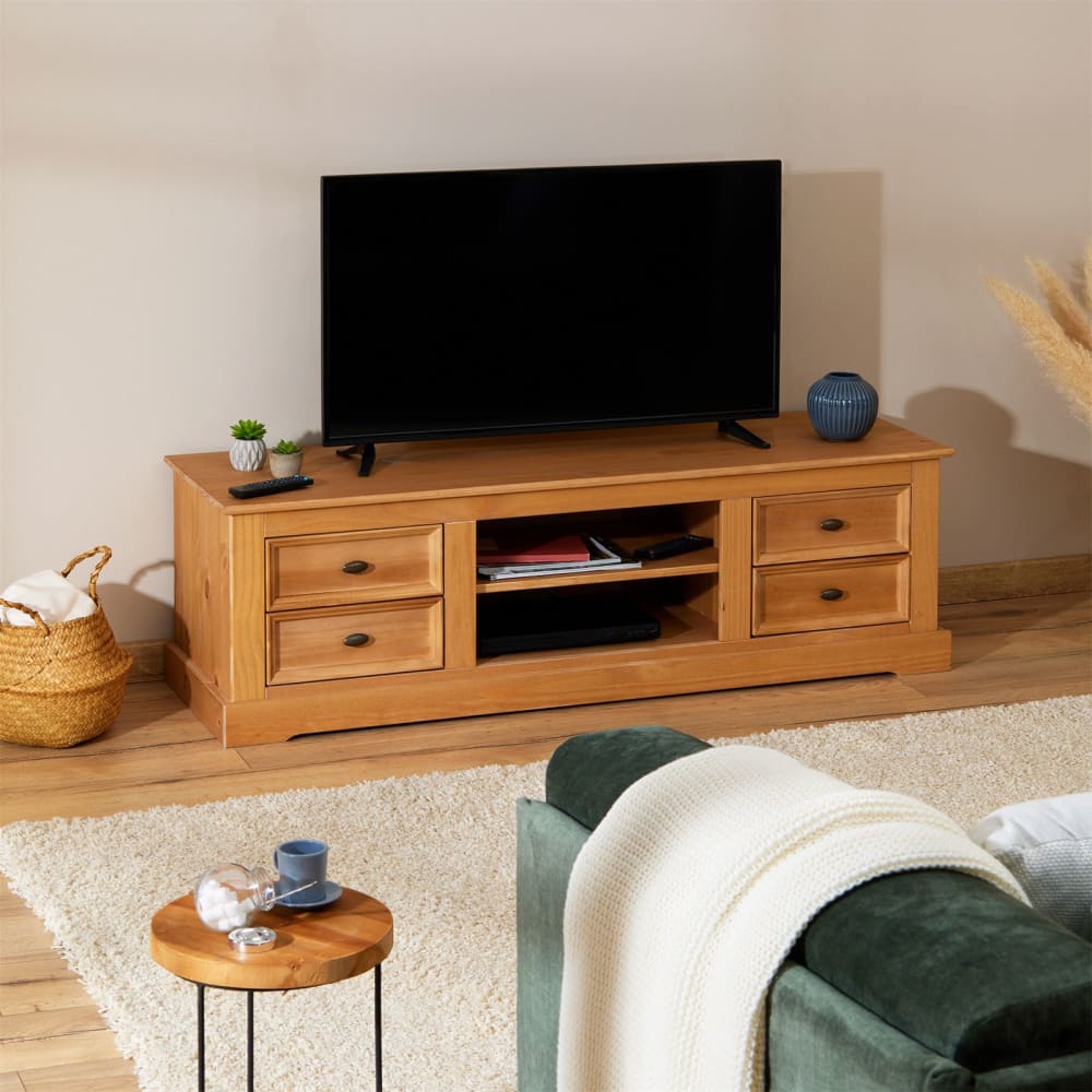 Meuble tv 4 tiroirs 2 niches en bois massif, coloris antique - Maisons du Monde