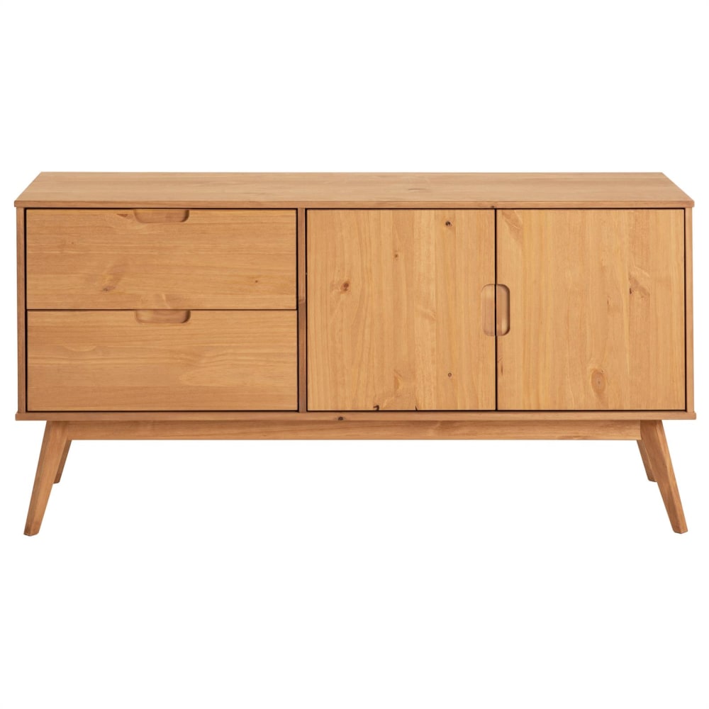 Buffet 2 tiroirs 2 portes battantes en bois, coloris teinté