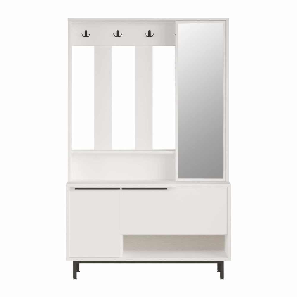 Vestiaire d'entrée avec 3 portes et miroir en aggloméré blanc