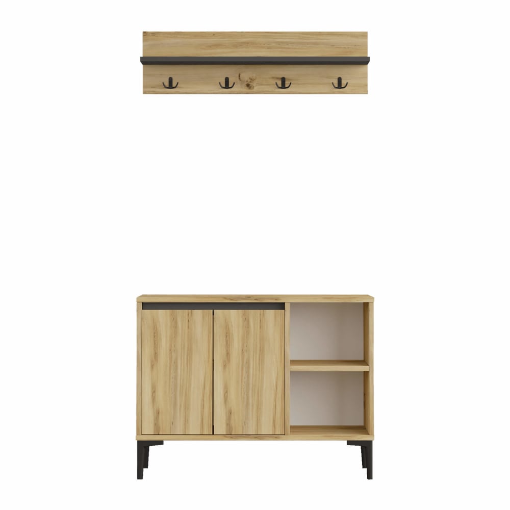 Mobili Rebecca Garderoben-Set mit Garderobenständer aus Spanplatte in Eichenfarbe style modern Braun Spanplatte