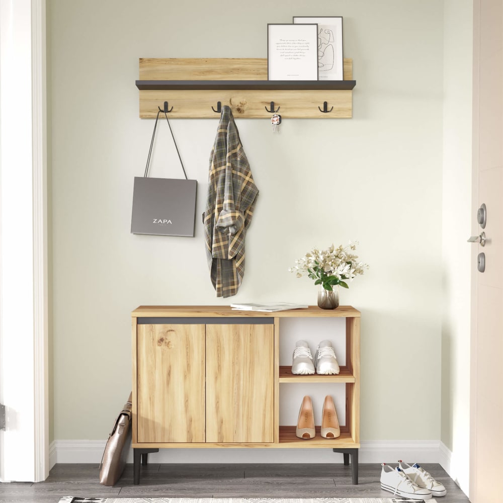 Ensemble d'entrée avec porte-manteau en aggloméré couleur chêne - Maisons du Monde