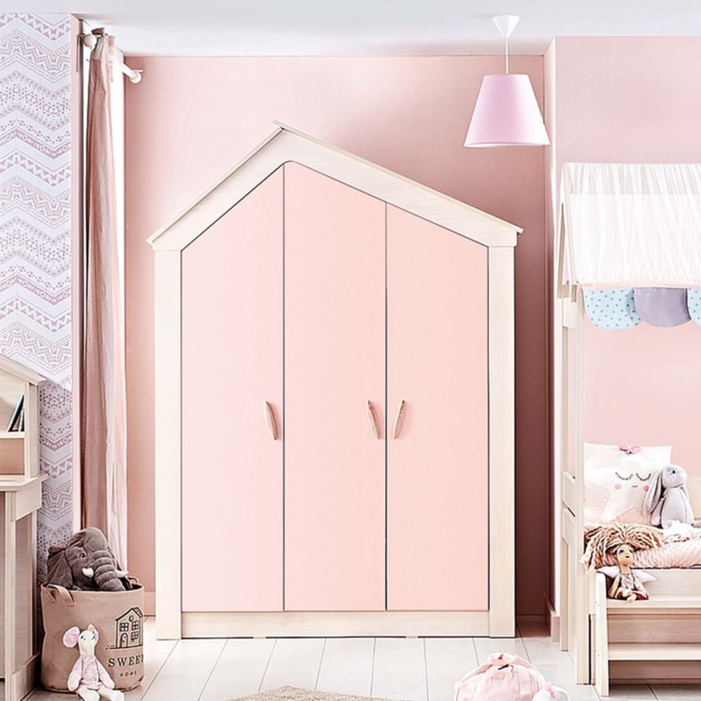 Penderie 3 portes  rose 207x150x58cm