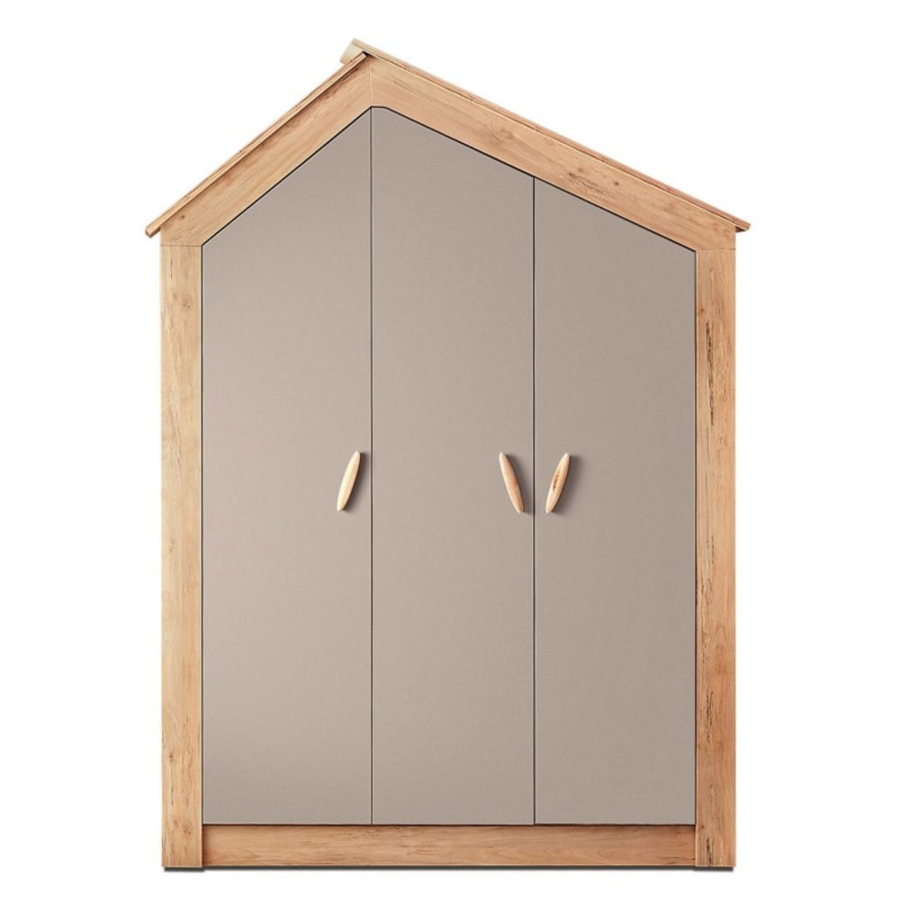 MueMue Kleiderschrank 3 Türen Grau 207x150x58cm GRAU SPANPLATTE Kinder