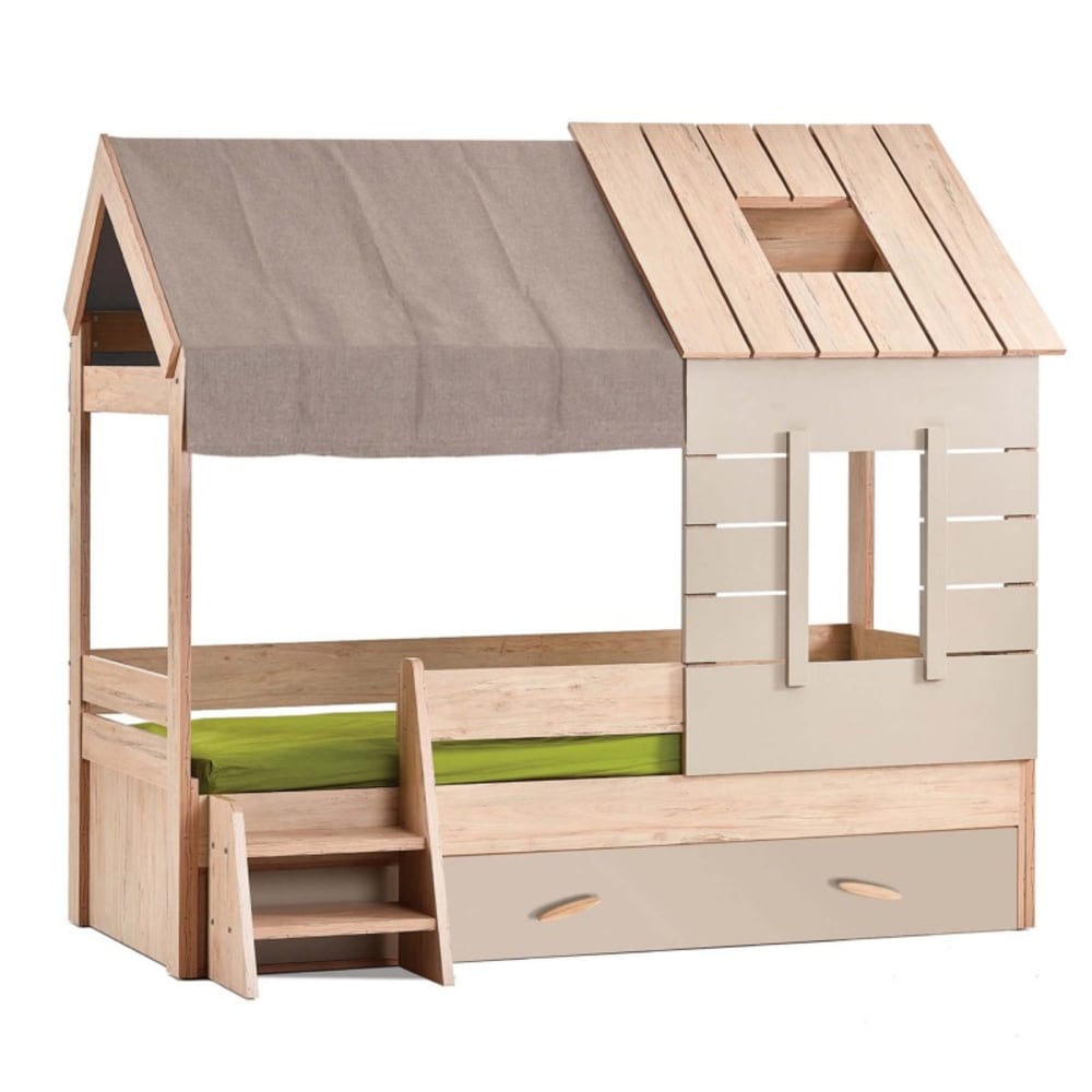 Lit enfant cabane avec tiroir en  gris 185x214x123cm