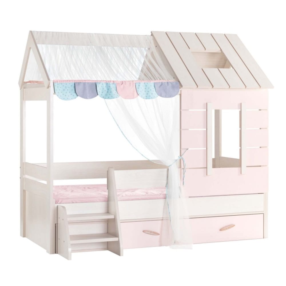 Lit enfant cabane avec tiroir en  rose 185x214x123cm