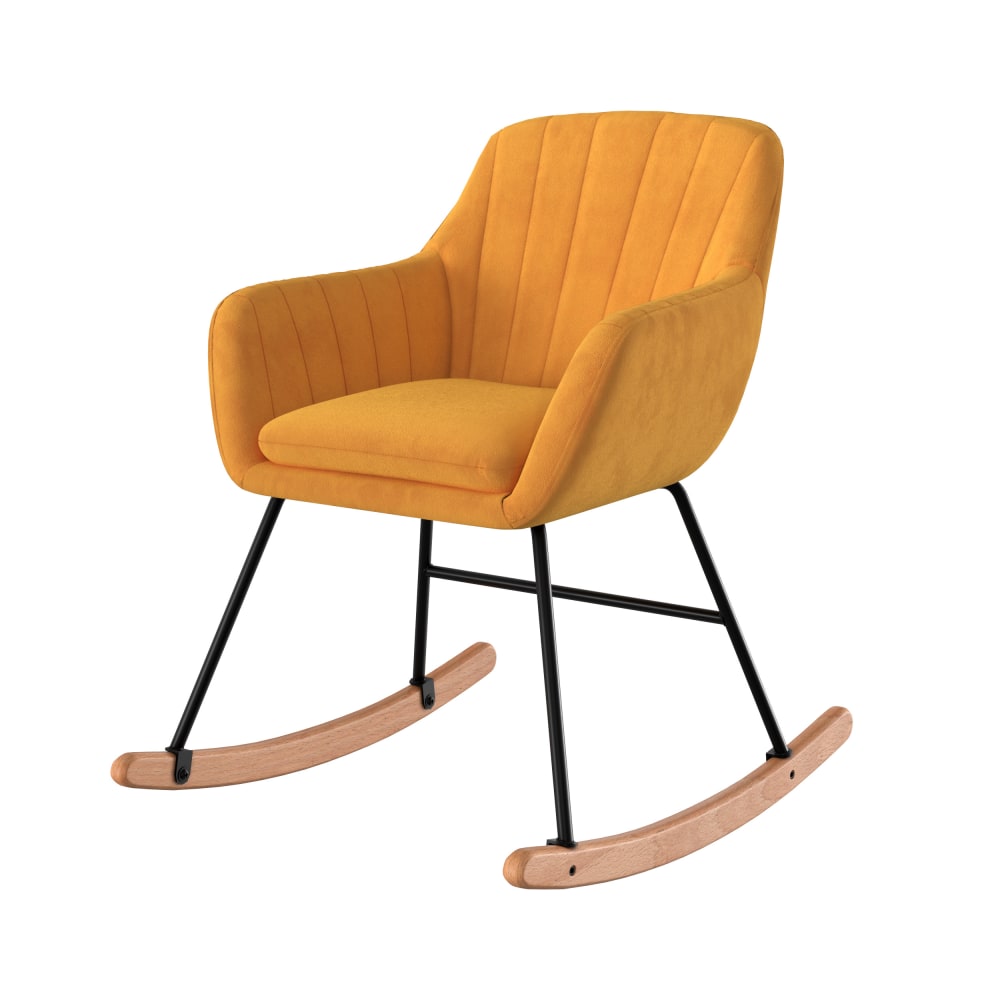 Rocking-chair en velours jaune
